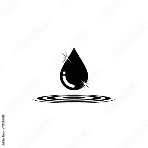Water Drop with Sparkles Silhouette Vector Icon