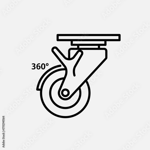 Caster Wheel Outline Vector Illustration – Rolling Furniture Wheel Icon