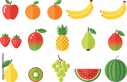 Flat colorful tropical fruits vector set for summer design