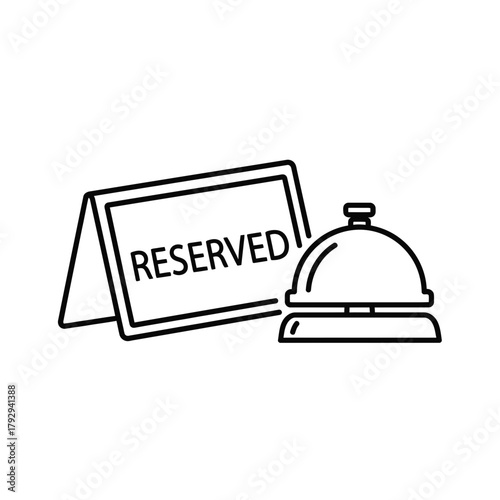 Reserved Sign and Service Bell Outline Vector – Hotel Reception Icon