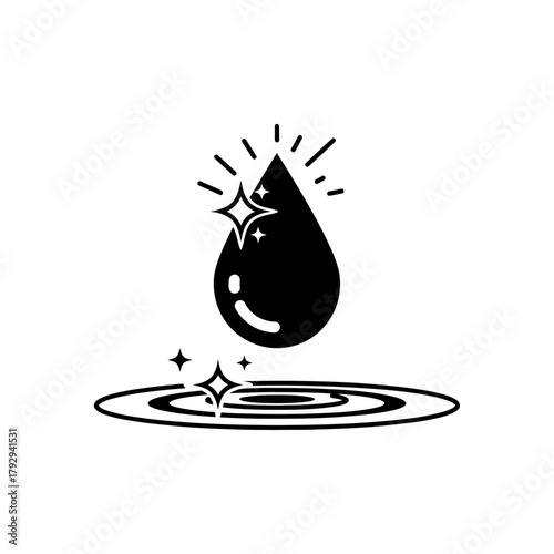 Water Drop with Sparkles Silhouette Vector Icon