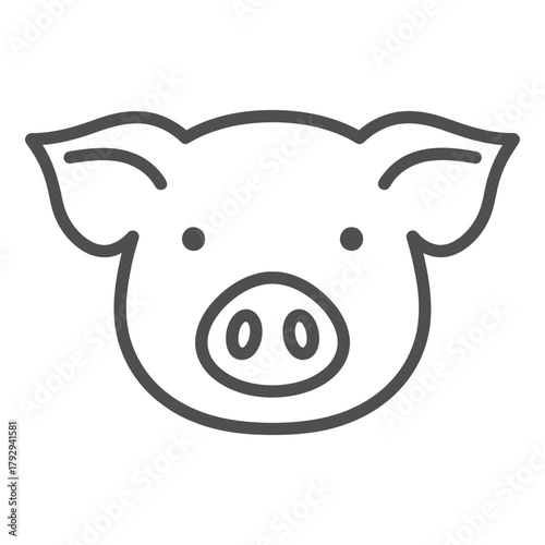 Simple line art pig face icon with dark gray outline on white background swine animal
