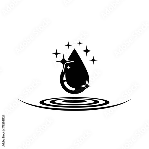 Water Drop with Sparkles Silhouette Vector Icon