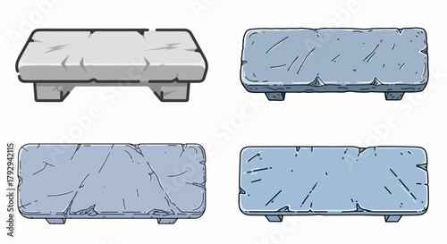 Stone blocks with supports in gray and blue tones