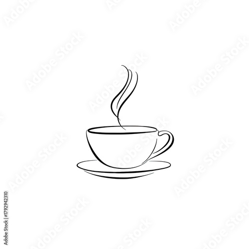 Glitching, luminous coffee cup silhouette against black