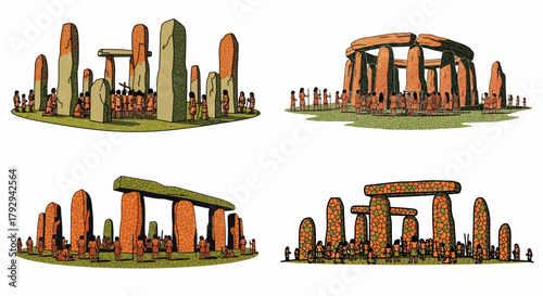 Stonehenge ritual scene with ancient people