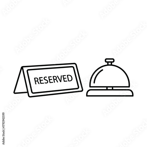 Reserved Sign and Service Bell Outline Vector – Hotel Reception Icon