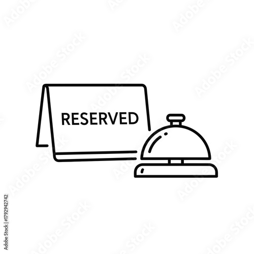 Reserved Sign and Service Bell Outline Vector – Hotel Reception Icon