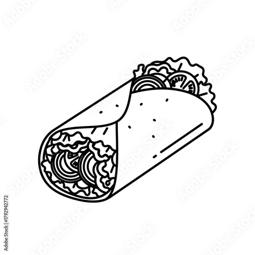 Burrito Outline Vector Illustration | Mexican Wrap Line Art