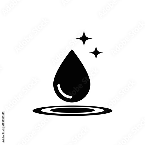 Water Drop with Sparkles Silhouette Vector Icon