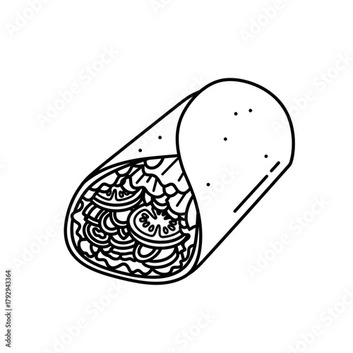 Burrito Outline Vector Illustration | Mexican Wrap Line Art