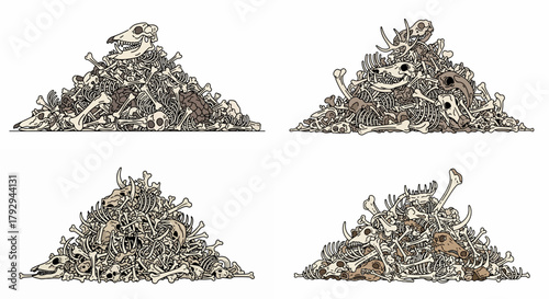 Pile of animal bones skulls remains heap stack