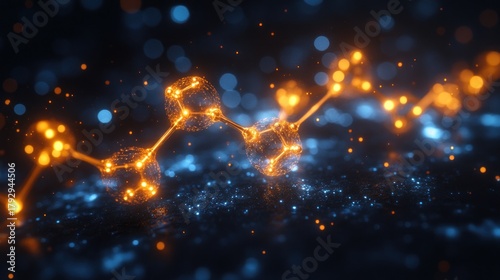 Fototapeta Naklejka Na Ścianę i Meble -  Abstract molecular structure glowing orange/blue