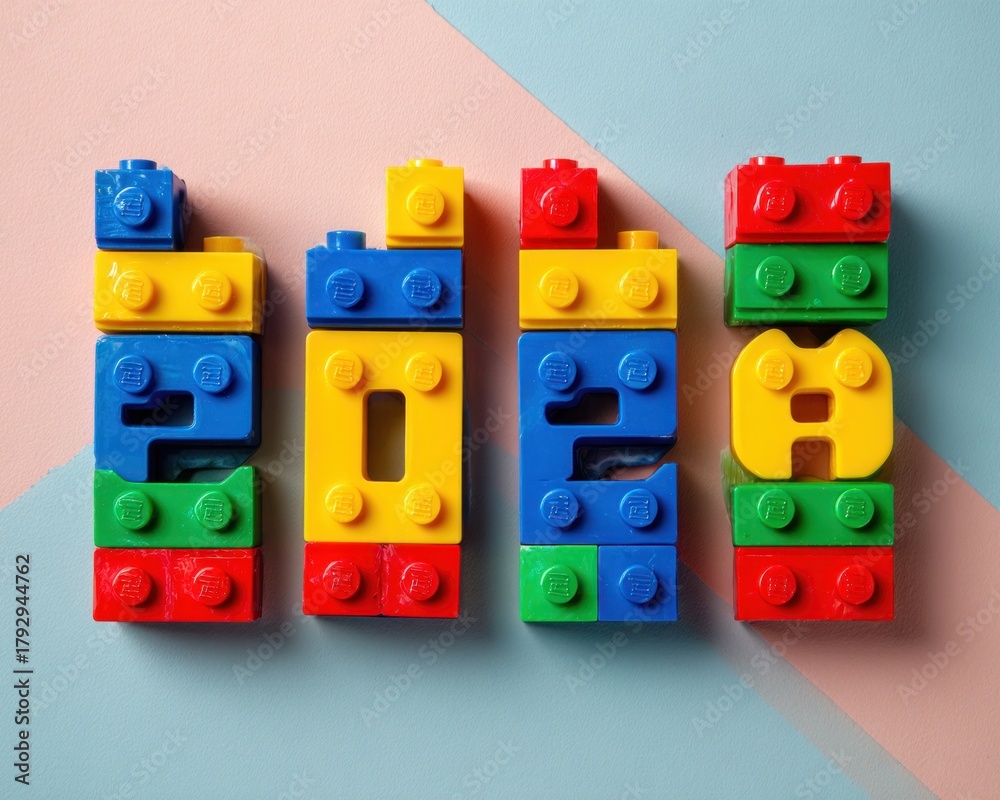 Fototapeta premium Colorful Lego Blocks Spell Year 2024