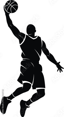 Silhouette of a basketball player dunking a ball