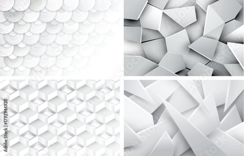 White 3D Geometric Abstract Background Set