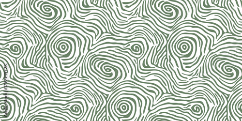Vector seamless pattern with delicate spiral swirls. Abstract organic texture with flowing curves, gentle motif. Soft green and white background. Repeated design for textile, print, decor, wrapping