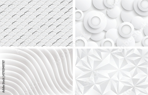 White 3D Abstract Geometric Pattern Set