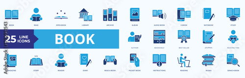 Book Icon Set Flat Blue style