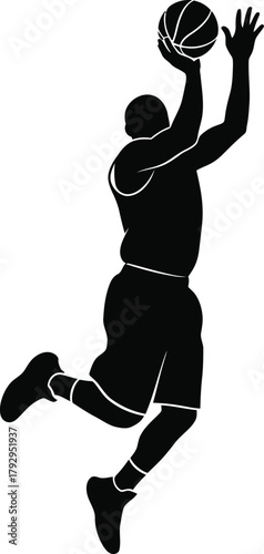 Silhouette of a basketball player jumping to shoot