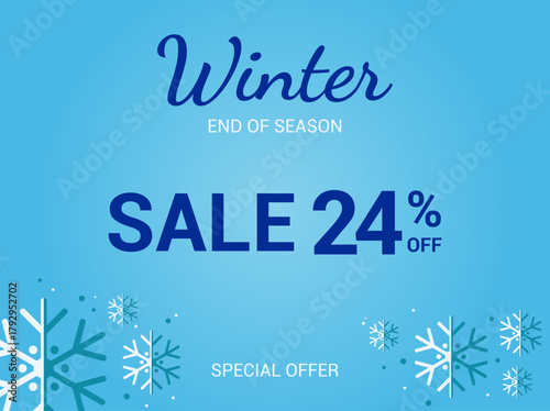 24% off sale banner. Twenty four percent special offer. Winter sale banner. Winter End of Season Sale Background Design. Vector Template for advertising, web and social media.