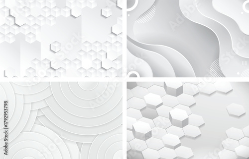 White Abstract Geometric 3D Background Set