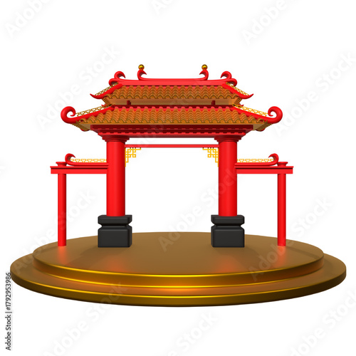 Traditional Chinese Archway with Golden Platform - A Cultural Landmark