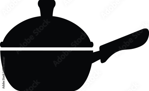Black silhouette of a cooking pan with a lid and handle kitchen utensil