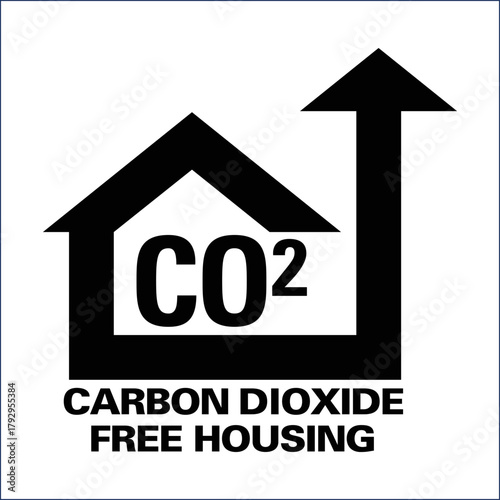 Carbon dioxide free housing logo showing a house and upward pointing arrow