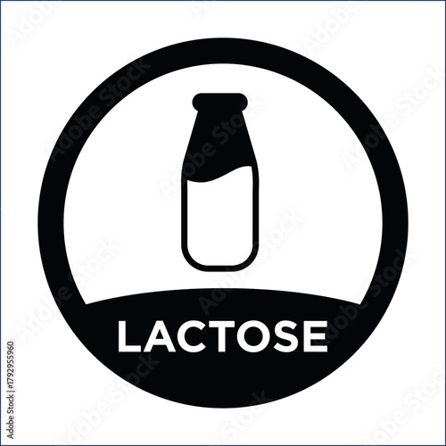 Lactose free product label with milk bottle icon in a black and white design