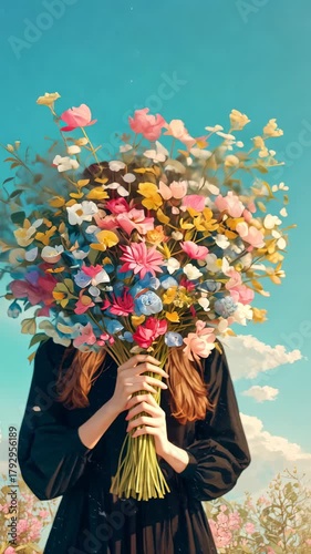 A woman weaves a wreath of wildflowers. Selective focus. nature.