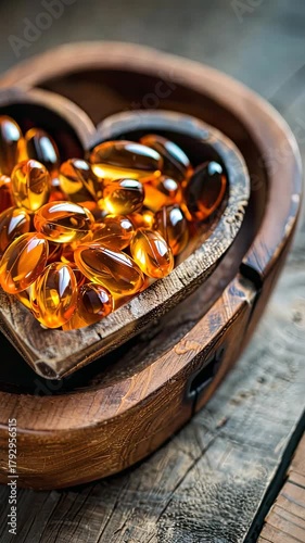 Coenzyme Q10 in capsules. Selective focus. heart.