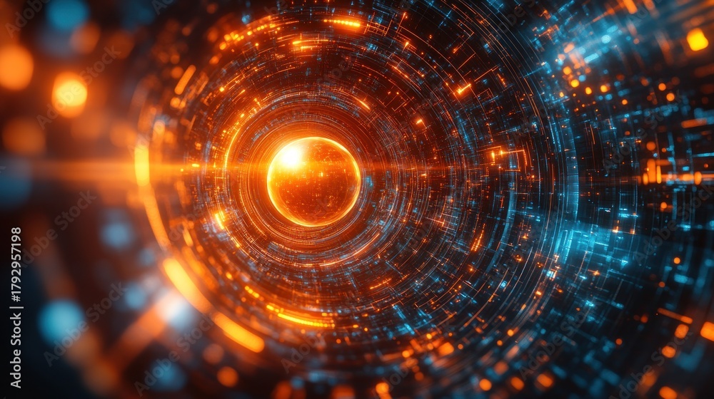 Obraz premium Abstract tunnel, glowing orange and blue