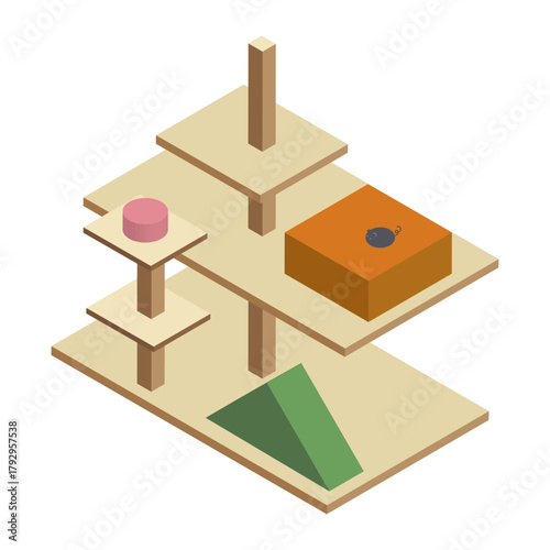 シンプルなキャットタワーのアイソメトリックイラスト素材