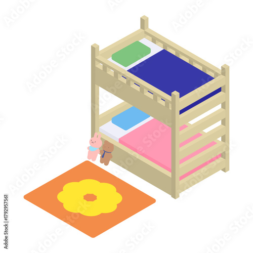 子供部屋と二段ベッドのアイソメトリック素材