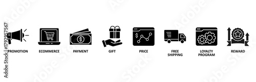 Shopping banner web icon vector illustration foricon of promotion, ecommerce, payment, gift, price, free shipping, loyalty, reward