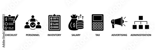 Cost reduction banner web icon vector illustration foricon of checklist, personnel, inventory, salary, tax, advertising and administration