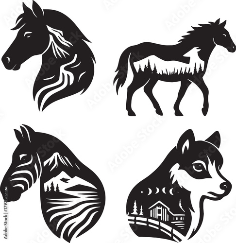 Equine Species Double Exposure Vector Illustration.eps