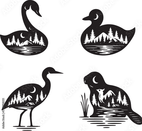 Calm Species Double Exposure Vector Illustration.eps