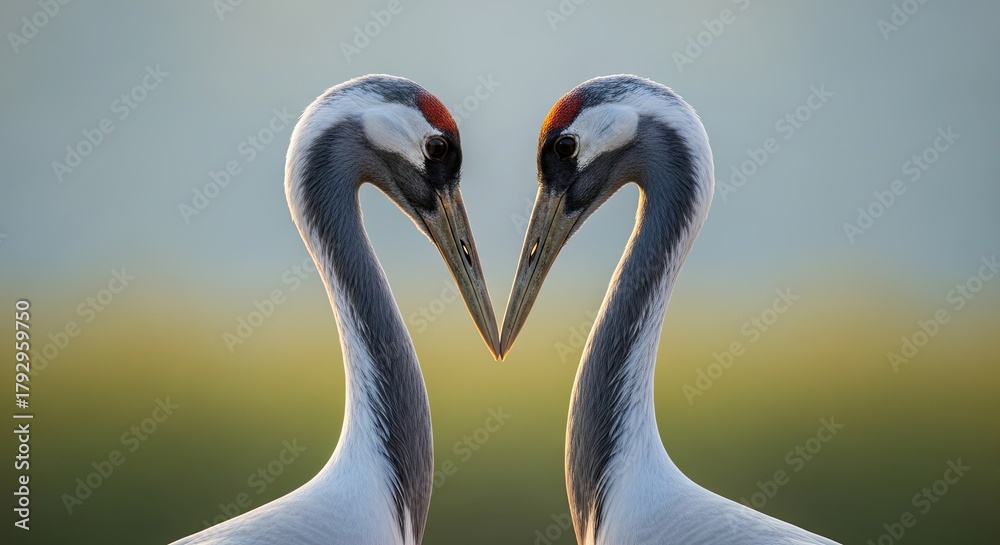 Obraz premium Heartfelt crane pair creating a lovely intimate moment in nature capturing avian affection