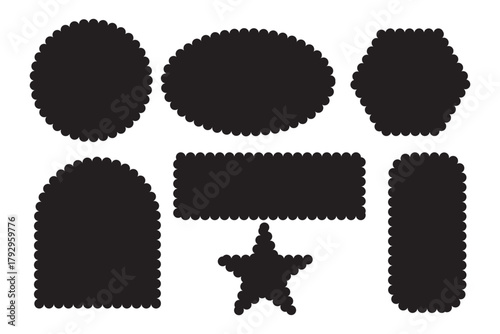 Set of Zigzag and colorful Shape. Rectangle shape frame with zigzag edge. Elements for design of text box, badge, banner. Rectangle, square and oval shape frame with zigzag edge.