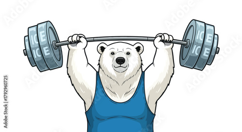 Strong polar bear athlete lifting heavy ice weights with determination and power for fitness challenges