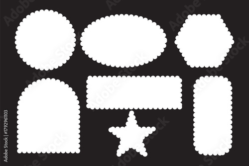 Set of Zigzag and colorful Shape. Rectangle shape frame with zigzag edge. Elements for design of text box, badge, banner. Rectangle, square and oval shape frame with zigzag edge.