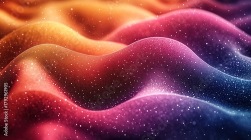 Abstract, vibrant, wavy surface with glittering particles