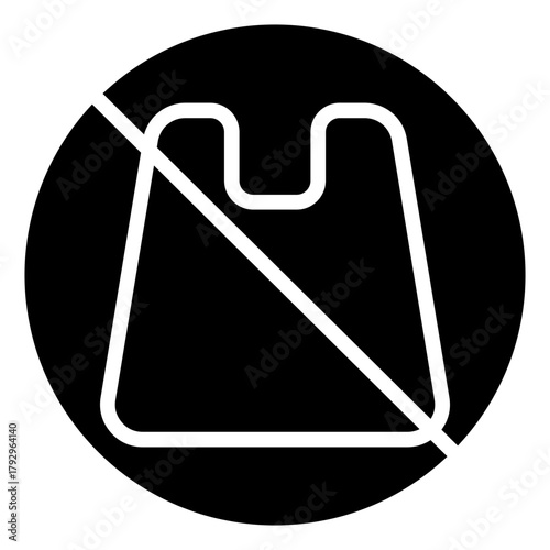 No Plastic Glyph Black Silhouette Icon Design Vector - Symbol of a crossed-out plastic bag, promoting eco-awareness, sustainability, and waste reduction