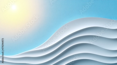 Abstract wavy layers of light blue and white, sunlit
