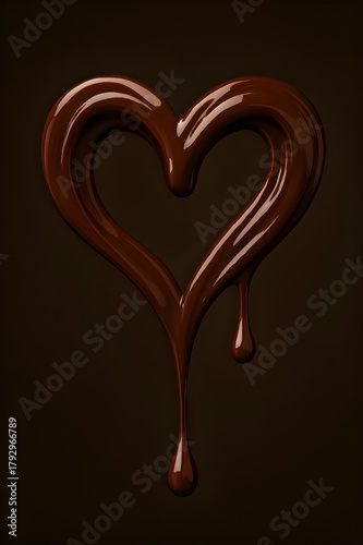 Thick melted chocolate forms a heart symbol with tempting drips.