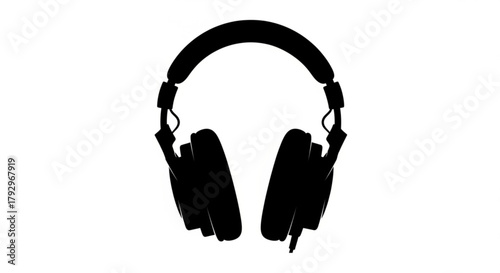 Silhouette of over ear headphones with visible cable connection and adjustable headband design shown clearly