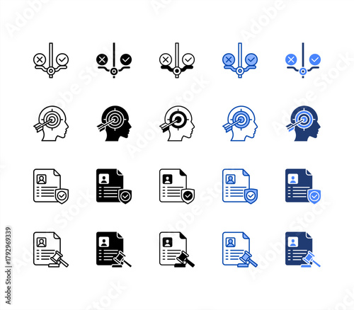 Ethical, Accuracy, Authenticity, Legitimacy multiple style icon set.