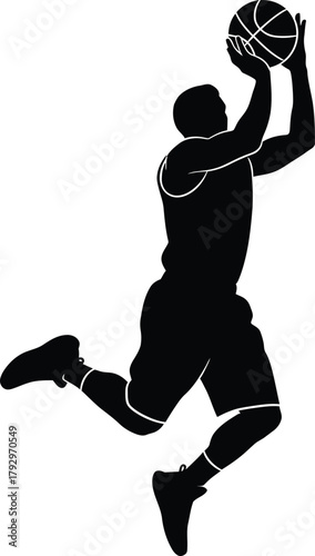 Silhouette of a basketball player jumping to shoot